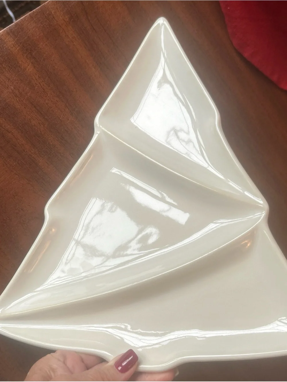 Crate & Barrel Christmas Tree Divided Serving Platter White Stoneware Holiday